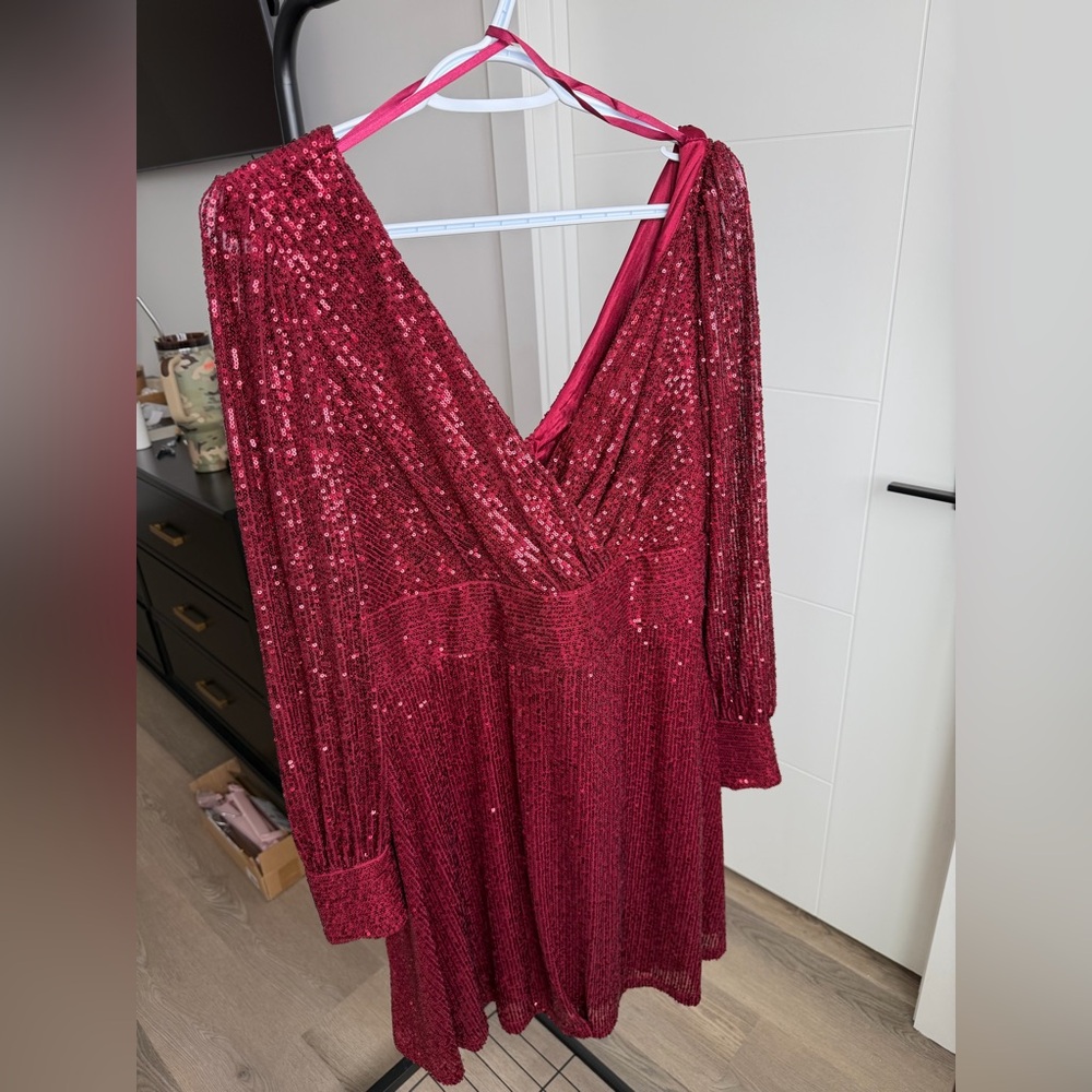 Le Château Burgundy Sequin Evening Dress